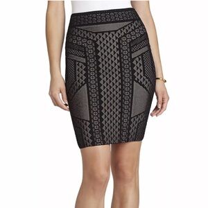 BCBG MAXAZRIA JOSA GEOMETRIC RELIEF High Waist JACQUARD Mini SKIRT Black Gold